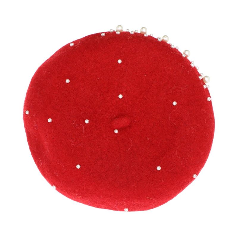 Fashion, accesorii si bijuterii - Femei - Accesorii femei - Caciuli si palarii femei - Bereta de dama, din lana, ButicCochet, one size, model cu strasuri si perle, Rosu - BSC545 - Infinity.ro