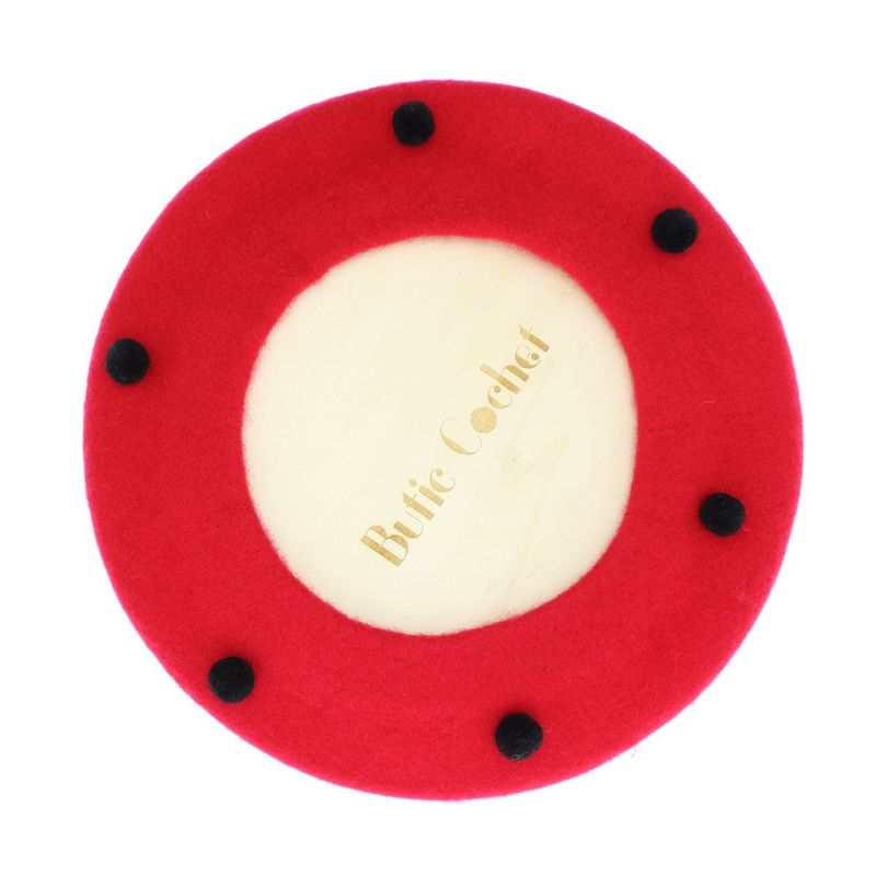 Fashion, accesorii si bijuterii - Femei - Accesorii femei - Caciuli si palarii femei - Bereta de dama, din lana, ButicCochet, one size, model cu ciupercuta si ciucuri, Rosu - BSC547 - Infinity.ro