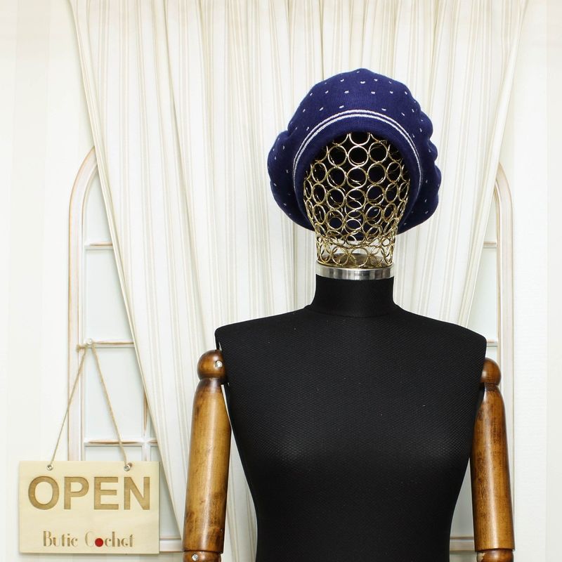 Fashion, accesorii si bijuterii - Femei - Accesorii femei - Caciuli si palarii femei - Bereta de dama, Buticcochet, one size, lana, model punctat, Bleumarin - BSC418 - Infinity.ro