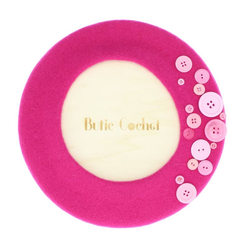 Fashion, accesorii si bijuterii - Femei - Accesorii femei - Caciuli si palarii femei - Bereta de dama, din lana, ButicCochet, one size, cu nasturi decorativi, Roz - BSC568 - Infinity.ro