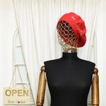 Fashion, accesorii si bijuterii - Femei - Accesorii femei - Caciuli si palarii femei - Bereta de dama, Buticcochet, one size, lana, model cu flori si bilute, Rosu - BSC436 - Infinity.ro