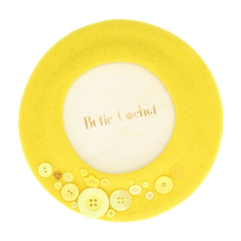 Fashion, accesorii si bijuterii - Femei - Accesorii femei - Caciuli si palarii femei - Bereta de dama, din lana, ButicCochet, one size, cu nasturi decorativi, Galben - BSC565 - Infinity.ro