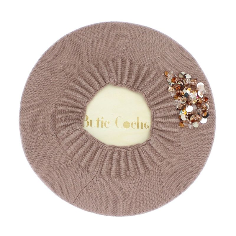 Fashion, accesorii si bijuterii - Femei - Accesorii femei - Caciuli si palarii femei - Bereta de dama, Buticcochet, one size, lana, model cu paiete, Bej - BSC431 - Infinity.ro