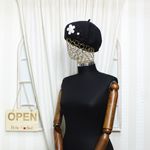 Fashion, accesorii si bijuterii - Femei - Accesorii femei - Caciuli si palarii femei - Bereta de dama, din lana, ButicCochet, one size, model cu flori din perle, Negru - BSC551 - Infinity.ro