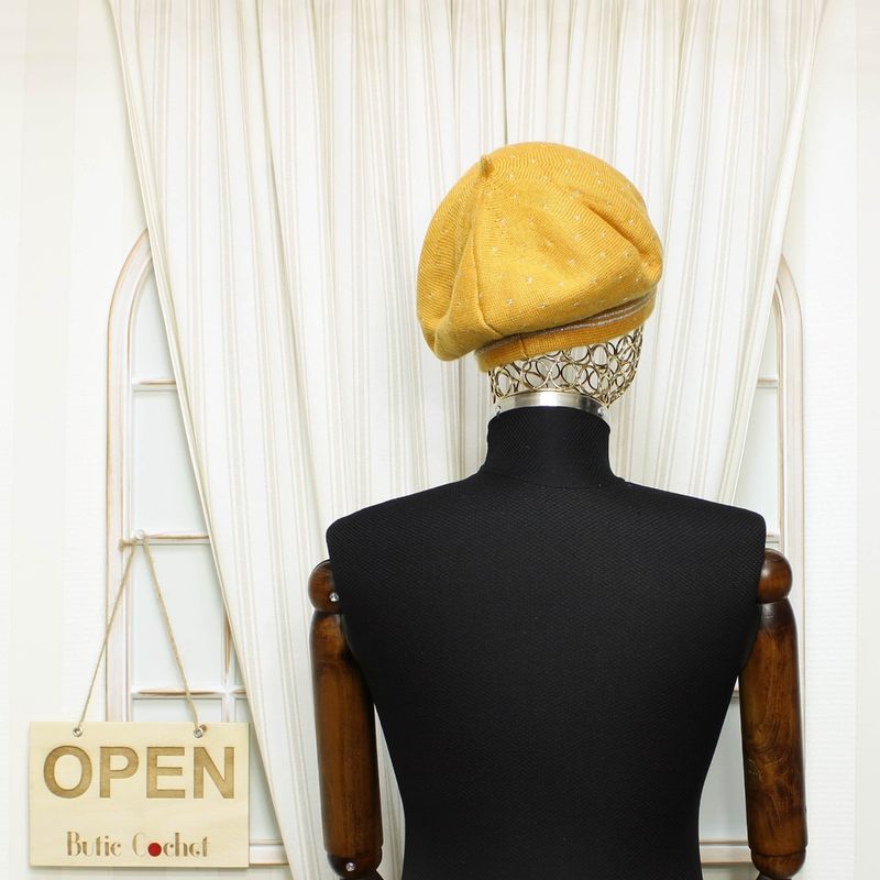 Fashion, accesorii si bijuterii - Femei - Accesorii femei - Caciuli si palarii femei - Bereta de dama, Buticcochet, one size, lana, model punctat, Galben mustar - BSC419 - Infinity.ro