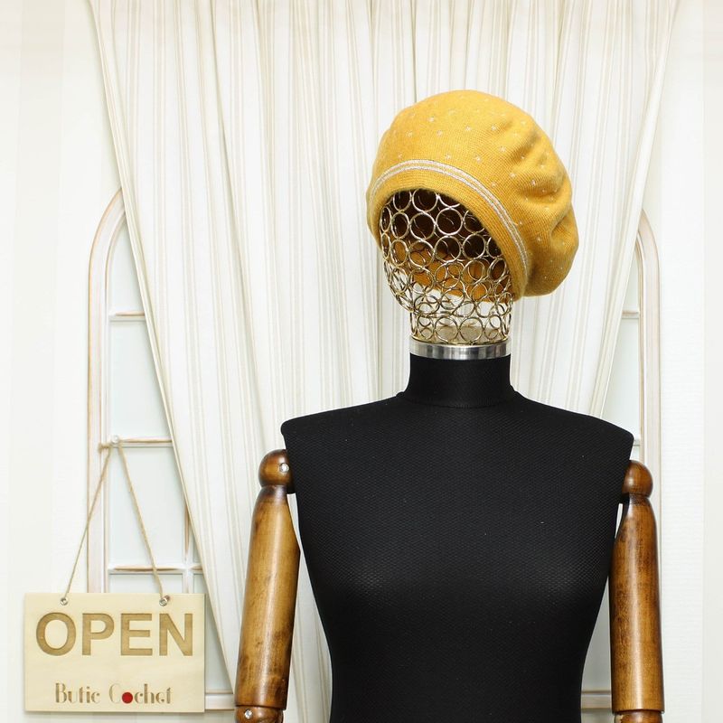 Fashion, accesorii si bijuterii - Femei - Accesorii femei - Caciuli si palarii femei - Bereta de dama, Buticcochet, one size, lana, model punctat, Galben mustar - BSC419 - Infinity.ro