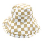Fashion, accesorii si bijuterii - Femei - Accesorii femei - Caciuli si palarii femei - Palarie dama, cu bor mare, din 50% bumbac 50% poliester, cu doua fete, one size, Buticcochet, imprimeu cu patratele, Bej - PAL1148 - Infinity.ro
