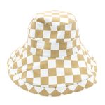 Fashion, accesorii si bijuterii - Femei - Accesorii femei - Caciuli si palarii femei - Palarie dama, cu bor mare, din 50% bumbac 50% poliester, cu doua fete, one size, Buticcochet, imprimeu cu patratele, Crem - PAL1147 - Infinity.ro
