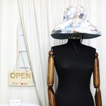 Fashion, accesorii si bijuterii - Femei - Accesorii femei - Caciuli si palarii femei - Palarie dama, cu bor mare, din 50% bumbac 50% poliester, cu doua fete, one size, Buticcochet, imprimeu cu frunze, Bleu - PAL1146 - Infinity.ro