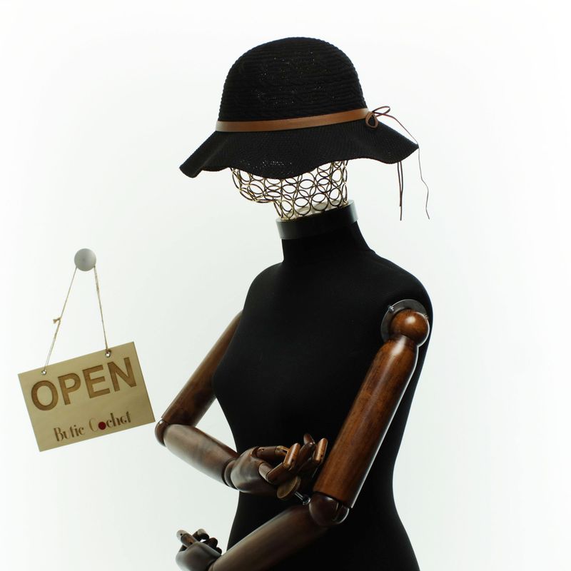 Fashion, accesorii si bijuterii - Femei - Accesorii femei - Caciuli si palarii femei - Palarie dama, Buticcochet, din bumbac si poliester, cu banda decorativa, one size, Negru - PAL1907 - Infinity.ro