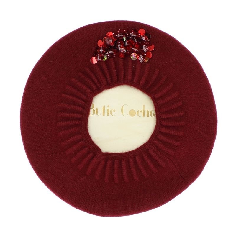 Fashion, accesorii si bijuterii - Femei - Accesorii femei - Caciuli si palarii femei - Bereta de dama, Buticcochet, one size, lana, model cu paiete, Visiniu - BSC430 - Infinity.ro