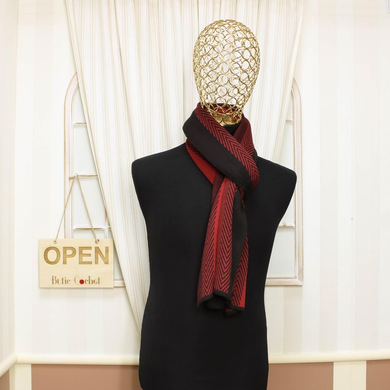 Fashion, accesorii si bijuterii - Barbati - Accesorii barbati - Esarfe si fulare barbati - Esarfa barbati, din pashmina, 33 x 170 cm, Rosu cu negru - ES1691 - Infinity.ro
