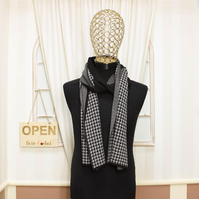 Fashion, accesorii si bijuterii - Barbati - Accesorii barbati - Esarfe si fulare barbati - Esarfa barbati, din pashmina, 33 x 170 cm, model stilizat, Negru cu gri - ES1677 - Infinity.ro