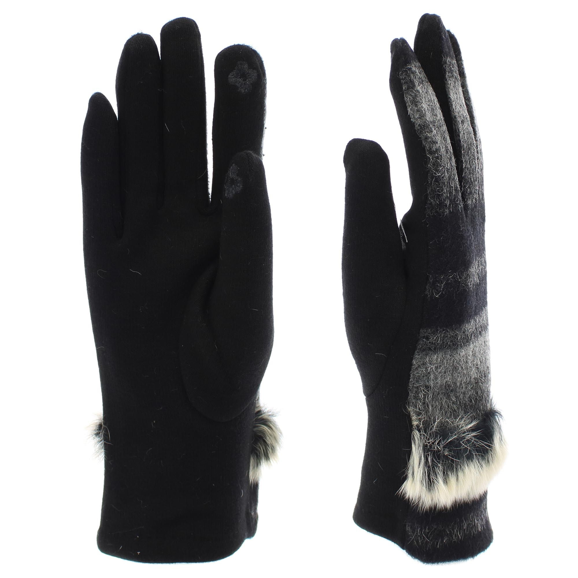 Manusi dama, de iarna, 65% poliester 35% bumbac, ButicCochet, cu degete, marime M, Negru cu gri - MA161