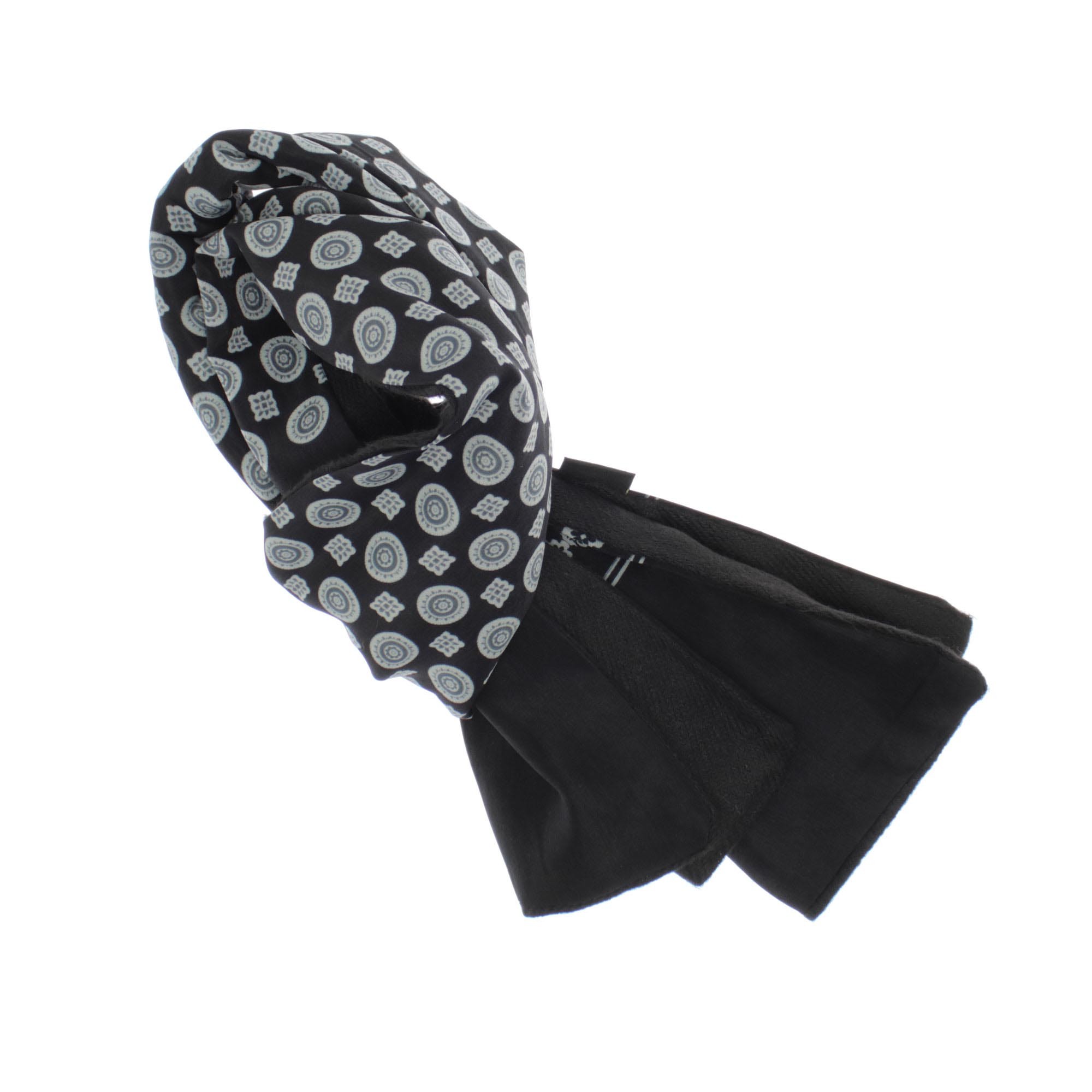 Esarfa barbati, din poliester, cu model floral stilizat, 25x120 cm, Negru - ES964