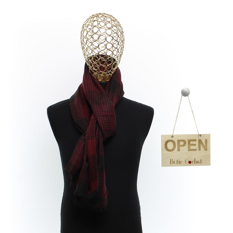 Fashion, accesorii si bijuterii - Barbati - Accesorii barbati - Esarfe si fulare barbati - Esarfa barbati, din casmir / pashmina, 30 x 188 cm, model liniar, Rosu cu negru - ES2538 - Infinity.ro