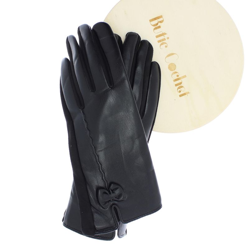 Fashion, accesorii si bijuterii - Femei - Accesorii femei - Manusi femei - Manusi dama, de iarna, din 90% poliester 10% spandex, ButicCochet, cu fundita, One size, Negru - MA215 - Infinity.ro