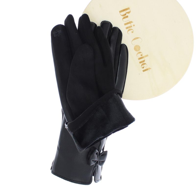 Fashion, accesorii si bijuterii - Femei - Accesorii femei - Manusi femei - Manusi dama, de iarna, din 90% poliester 10% spandex, ButicCochet, cu fundita, One size, Negru - MA215 - Infinity.ro