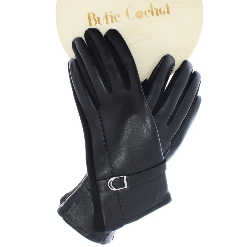 Fashion, accesorii si bijuterii - Femei - Accesorii femei - Manusi femei - Manusi dama, de iarna, din 90% poliester 10% spandex, ButicCochet, cu catarama, One size, Negru - MA208 - Infinity.ro