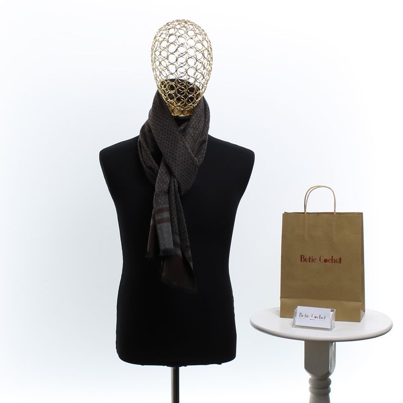 Fashion, accesorii si bijuterii - Barbati - Accesorii barbati - Esarfe si fulare barbati - Esarfa barbati, din casmir / pashmina, 30 x 188 cm, model stilizat, Maro cu gri - ES2301 - Infinity.ro