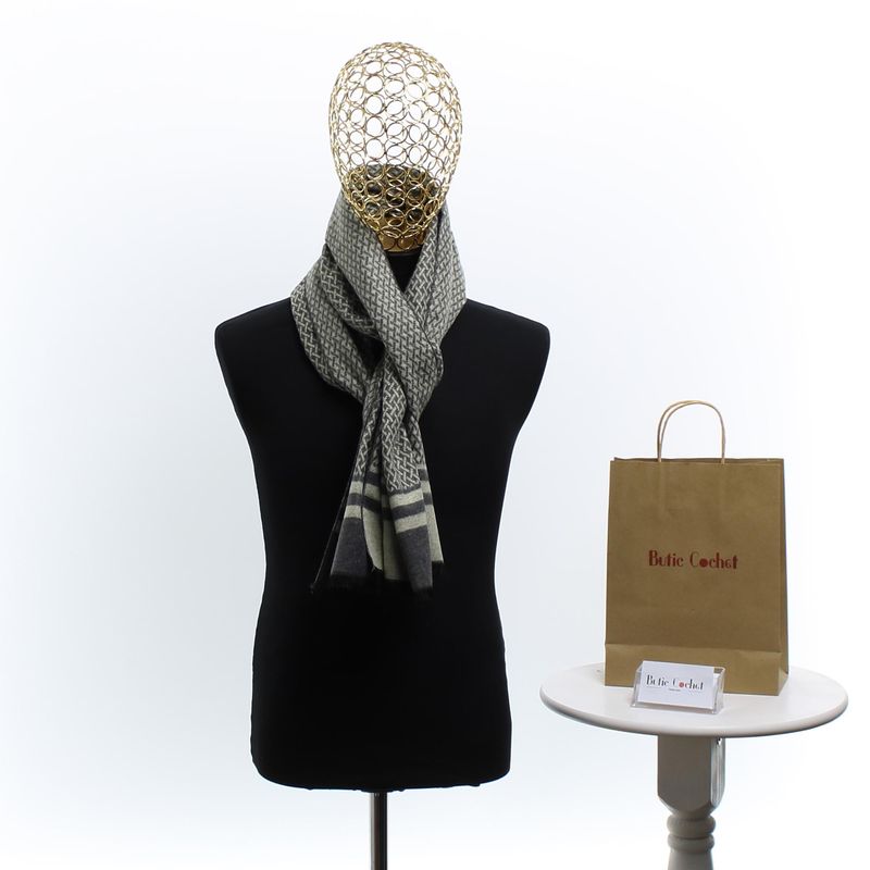 Fashion, accesorii si bijuterii - Barbati - Accesorii barbati - Esarfe si fulare barbati - Esarfa barbati, din casmir / pashmina, 30 x 188 cm, model stilizat, bej cu gri - ES2300 - Infinity.ro