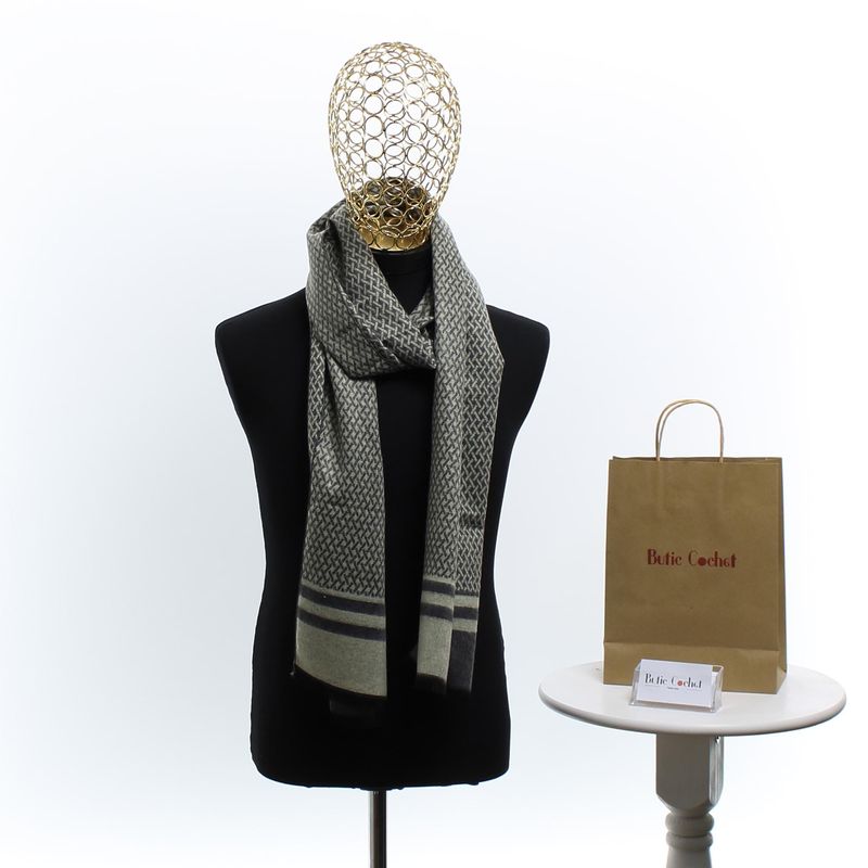 Fashion, accesorii si bijuterii - Barbati - Accesorii barbati - Esarfe si fulare barbati - Esarfa barbati, din casmir / pashmina, 30 x 188 cm, model stilizat, bej cu gri - ES2300 - Infinity.ro