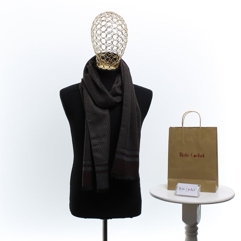 Fashion, accesorii si bijuterii - Barbati - Accesorii barbati - Esarfe si fulare barbati - Esarfa barbati, din casmir / pashmina, 30 x 188 cm, model stilizat, Maro cu gri - ES2301 - Infinity.ro