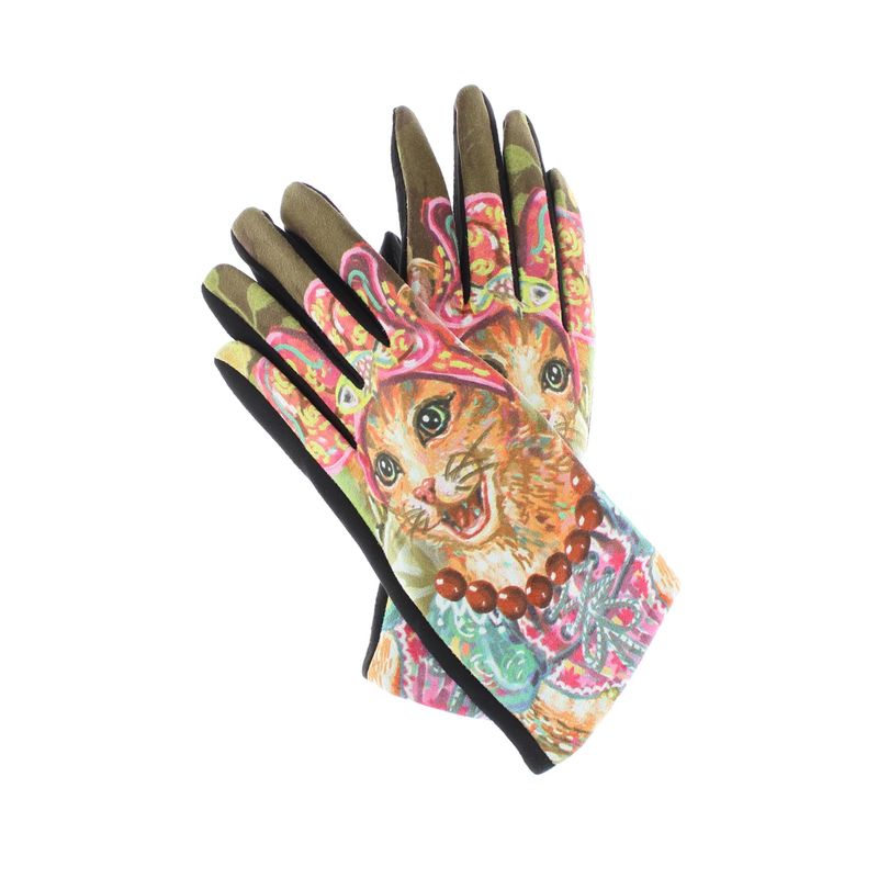 Fashion, accesorii si bijuterii - Femei - Accesorii femei - Manusi femei - Manusi dama, de iarna, din 70% viscoza 30% lana, ButicCochet, cu degete, imprimeu cu pisici, One size, Multicolor - MA194 - Infinity.ro