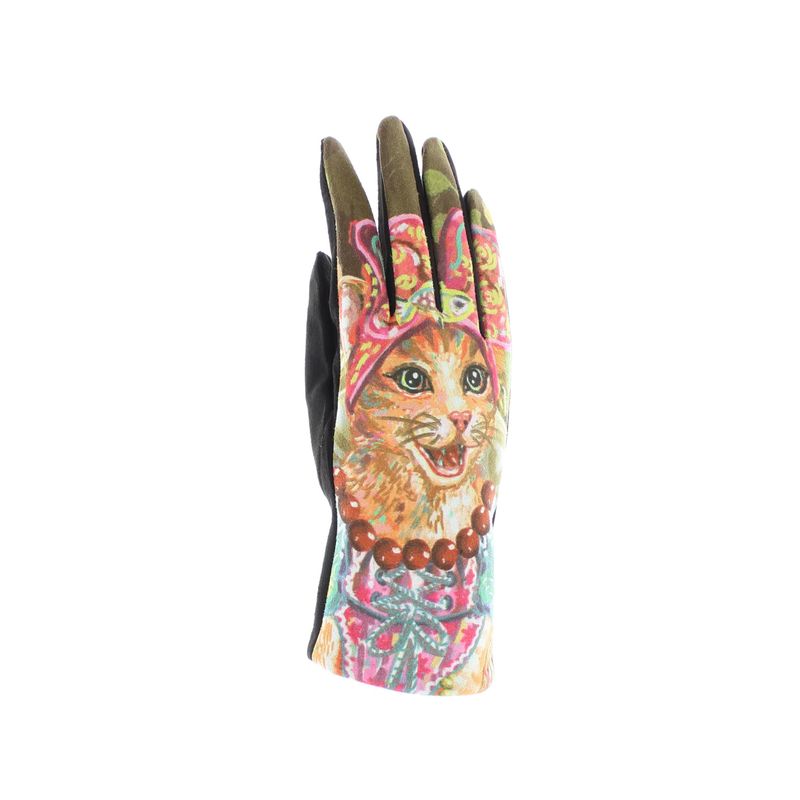 Fashion, accesorii si bijuterii - Femei - Accesorii femei - Manusi femei - Manusi dama, de iarna, din 70% viscoza 30% lana, ButicCochet, cu degete, imprimeu cu pisici, One size, Multicolor - MA194 - Infinity.ro
