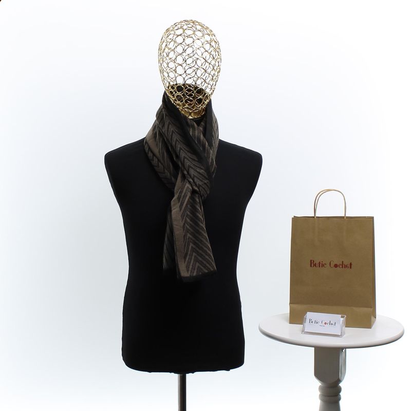 Fashion, accesorii si bijuterii - Barbati - Accesorii barbati - Esarfe si fulare barbati - Esarfa barbati, din casmir / pashmina, 30 x 188 cm, model cu liniar, negru cu maro - ES2290 - Infinity.ro