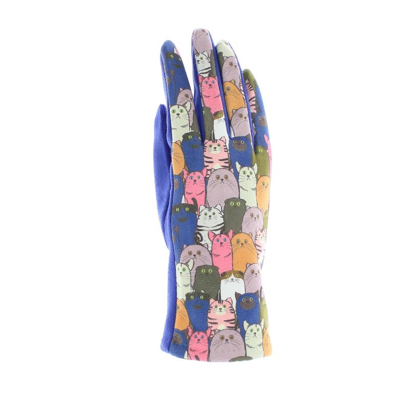 Fashion, accesorii si bijuterii - Femei - Accesorii femei - Manusi femei - Manusi dama, de iarna, din 70% viscoza 30% lana, ButicCochet, cu degete, imprimeu cu pisici, One size, Albastru electric - MA187 - Infinity.ro