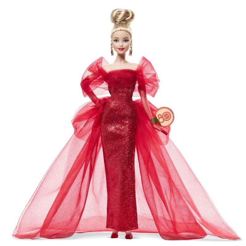 Jucarii, Copii si Bebe - Jucarii si jocuri - Papusi si accesorii - Papusi - Barbie Signature aniversare 80 de ani papusa Barbie blonda cu rochie de bal rosie - Infinity.ro
