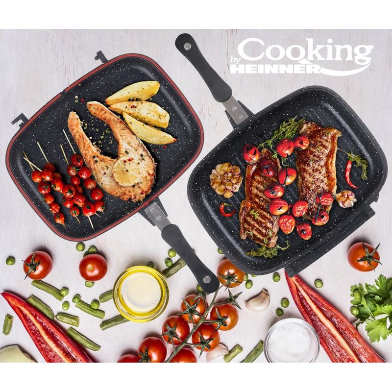 Casa si Gradina - Bucatarie si vesela - Vase pentru gatit - Tigai si seturi - Tigaie dubla dreptunghiulara tip grill, aluminiu, 36x24x7.5 cm, Dark Line Classic, Cooking - Infinity.ro