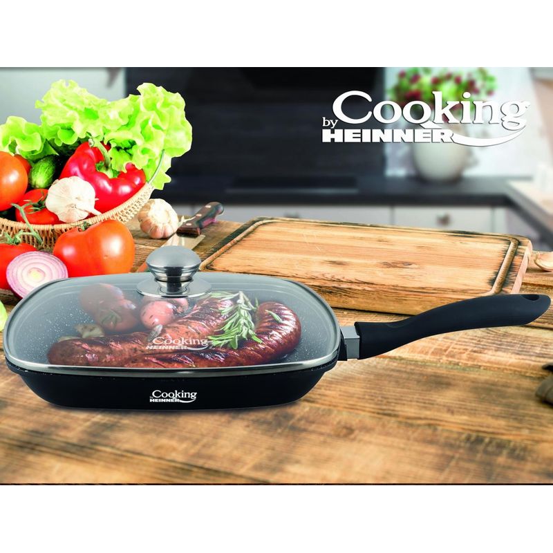 Casa si Gradina - Bucatarie si vesela - Vase pentru gatit - Tigai si seturi - Tigaie grill aluminiu + capac 28 x 4.5 cm - Infinity.ro