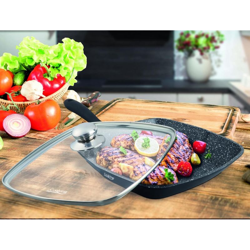 Casa si Gradina - Bucatarie si vesela - Vase pentru gatit - Tigai si seturi - Tigaie grill aluminiu + capac 28 x 4.5 cm - Infinity.ro