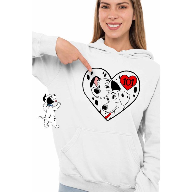 Fashion, accesorii si bijuterii - Femei - Imbracaminte femei - Hanorace femei - Hanorac Femei 101 Dalmatieni Pongo Perdita Love Catei, alb, marime 2XL - Infinity.ro