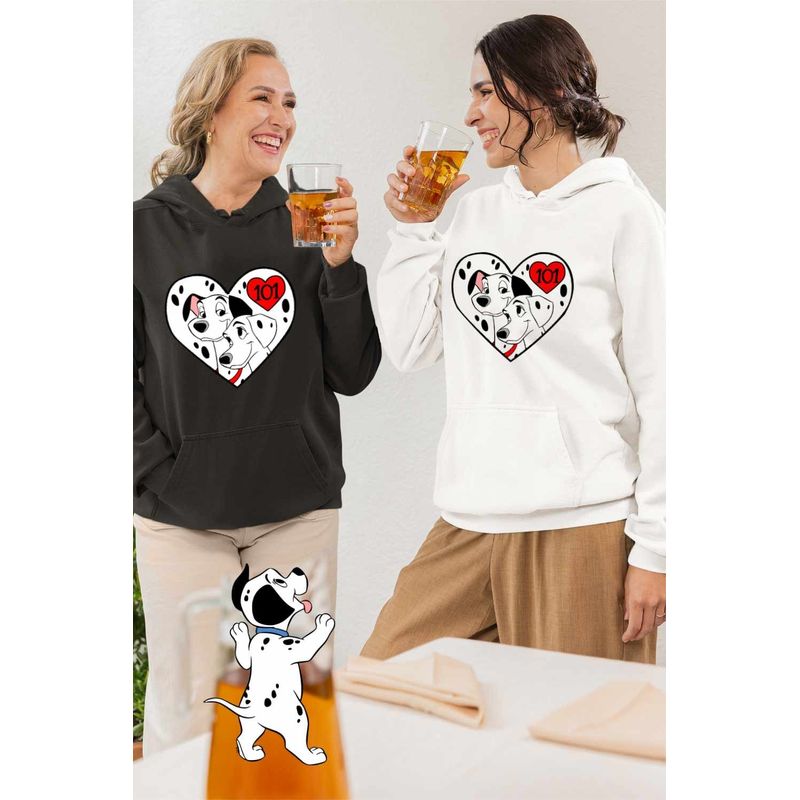 Fashion, accesorii si bijuterii - Femei - Imbracaminte femei - Hanorace femei - Hanorac Femei 101 Dalmatieni Pongo Perdita Love Catei, alb, marime 2XL - Infinity.ro