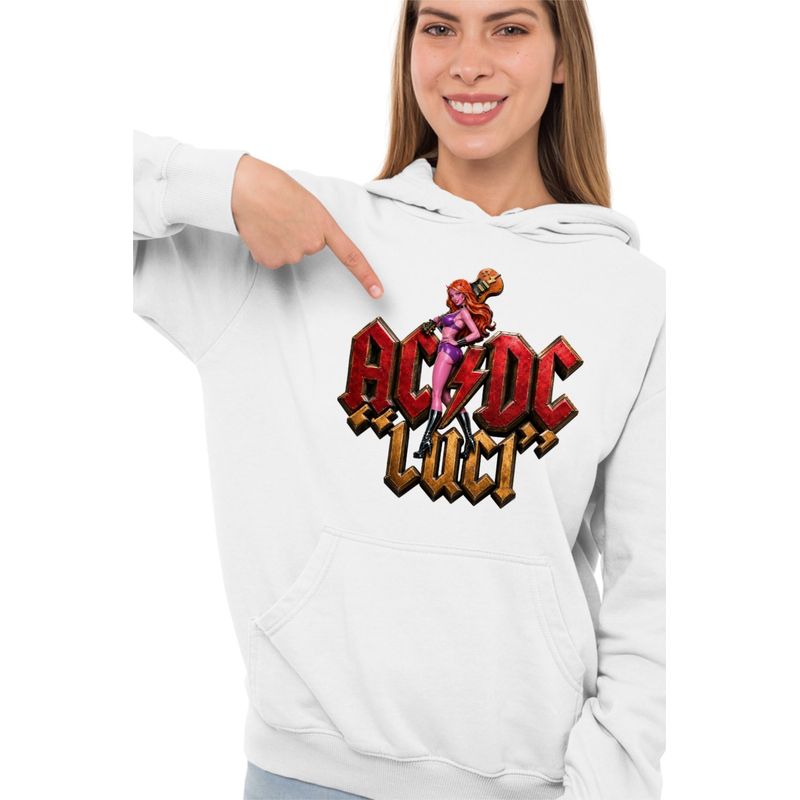 Fashion, accesorii si bijuterii - Femei - Imbracaminte femei - Hanorace femei - Hanorac Femei AC/DC Luci Merch ACDC, alb, marime 2XL - Infinity.ro