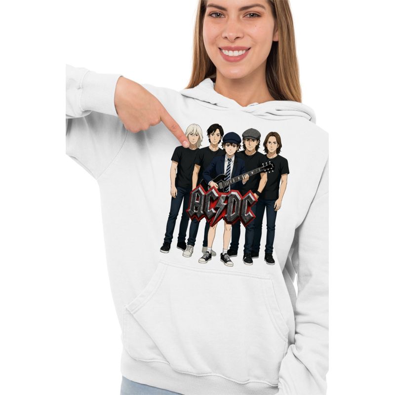 Fashion, accesorii si bijuterii - Femei - Imbracaminte femei - Hanorace femei - Hanorac Femei ACDC Cartoon Merch, alb, marime 2XL - Infinity.ro