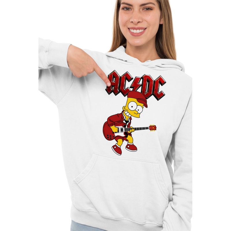 Fashion, accesorii si bijuterii - Femei - Imbracaminte femei - Hanorace femei - Hanorac Femei ACDC The Simpsons Bart AC/DC Merch, alb, marime 2XL - Infinity.ro