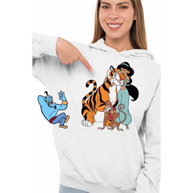 Fashion, accesorii si bijuterii - Femei - Imbracaminte femei - Hanorace femei - Hanorac Femei Aladdin Jasmine Abu Rajah Tigru Imperial, alb, marime 2XL - Infinity.ro