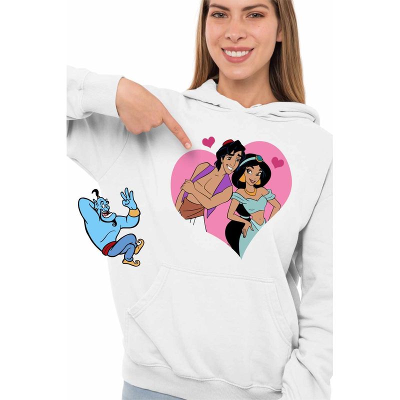 Fashion, accesorii si bijuterii - Femei - Imbracaminte femei - Hanorace femei - Hanorac Femei Aladdin Jasmine Valentines Day Love Dragobete Cuplu, alb, marime 2XL - Infinity.ro
