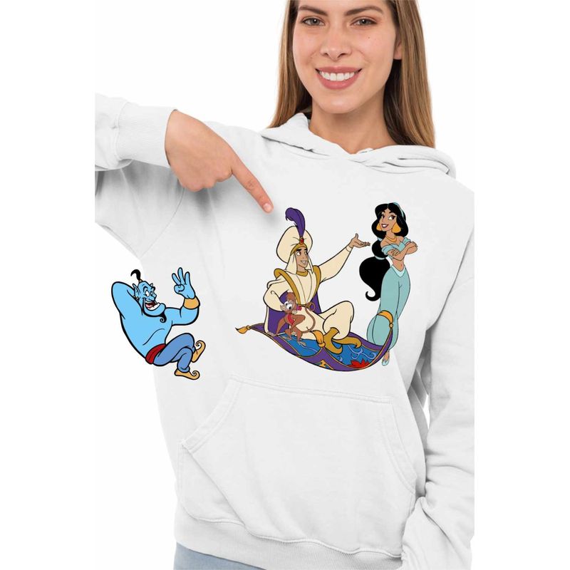 Fashion, accesorii si bijuterii - Femei - Imbracaminte femei - Hanorace femei - Hanorac Femei Aladdin Print Ali Jasmine Covor Fermecat Sultan, alb, marime 2XL - Infinity.ro