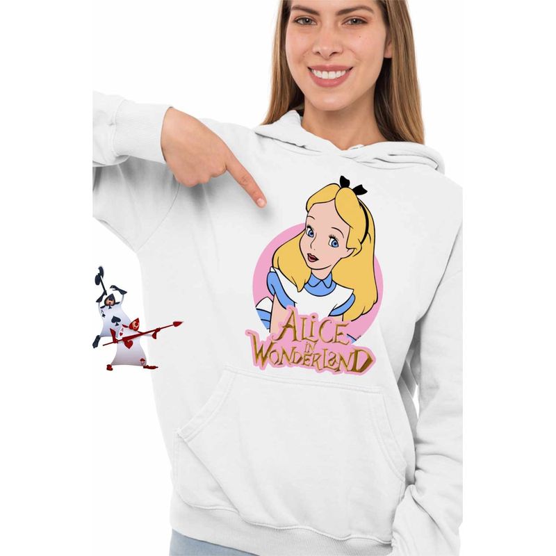Fashion, accesorii si bijuterii - Femei - Imbracaminte femei - Hanorace femei - Hanorac Femei Alice Tara Minunilor , alb, marime 2XL - Infinity.ro