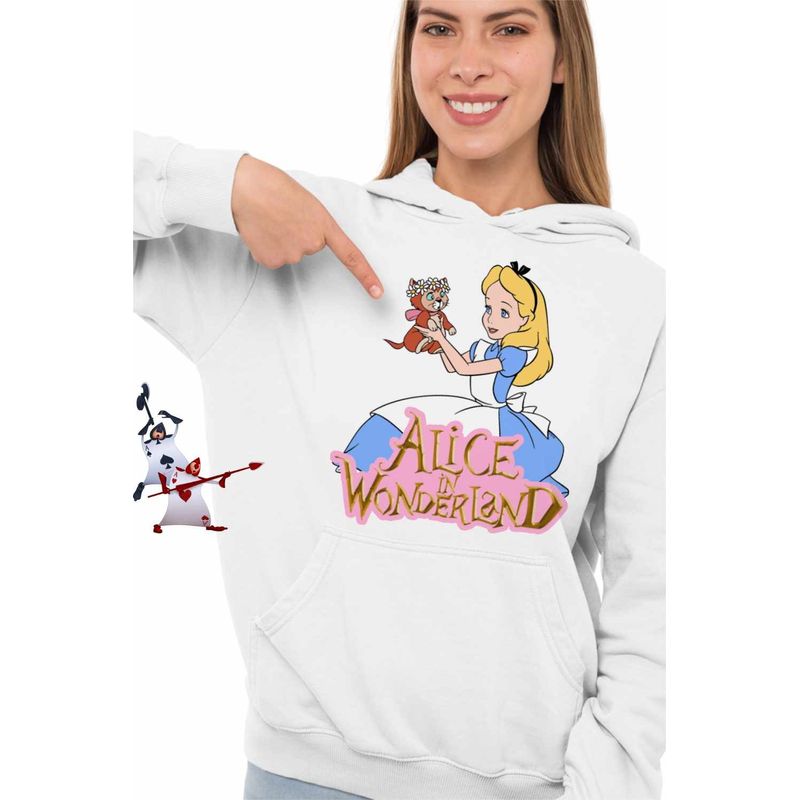 Fashion, accesorii si bijuterii - Femei - Imbracaminte femei - Hanorace femei - Hanorac Femei Alice Tara Minunilor Dinah, alb, marime 2XL - Infinity.ro