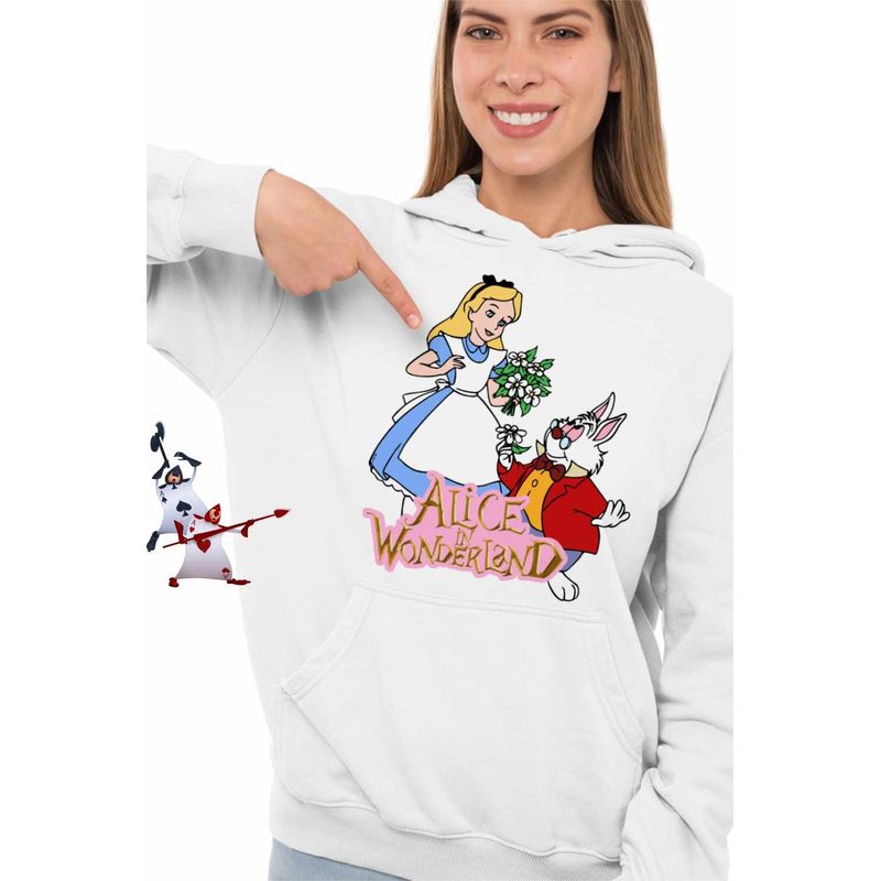 Fashion, accesorii si bijuterii - Femei - Imbracaminte femei - Hanorace femei - Hanorac Femei Alice Tara Minunilor Iepure, alb, marime 2XL - Infinity.ro