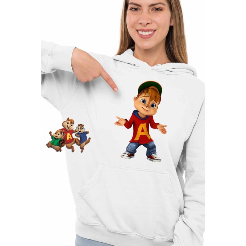 Fashion, accesorii si bijuterii - Femei - Imbracaminte femei - Hanorace femei - Hanorac Femei Alvin Alvinnn Veveritele, alb, marime 2XL - Infinity.ro