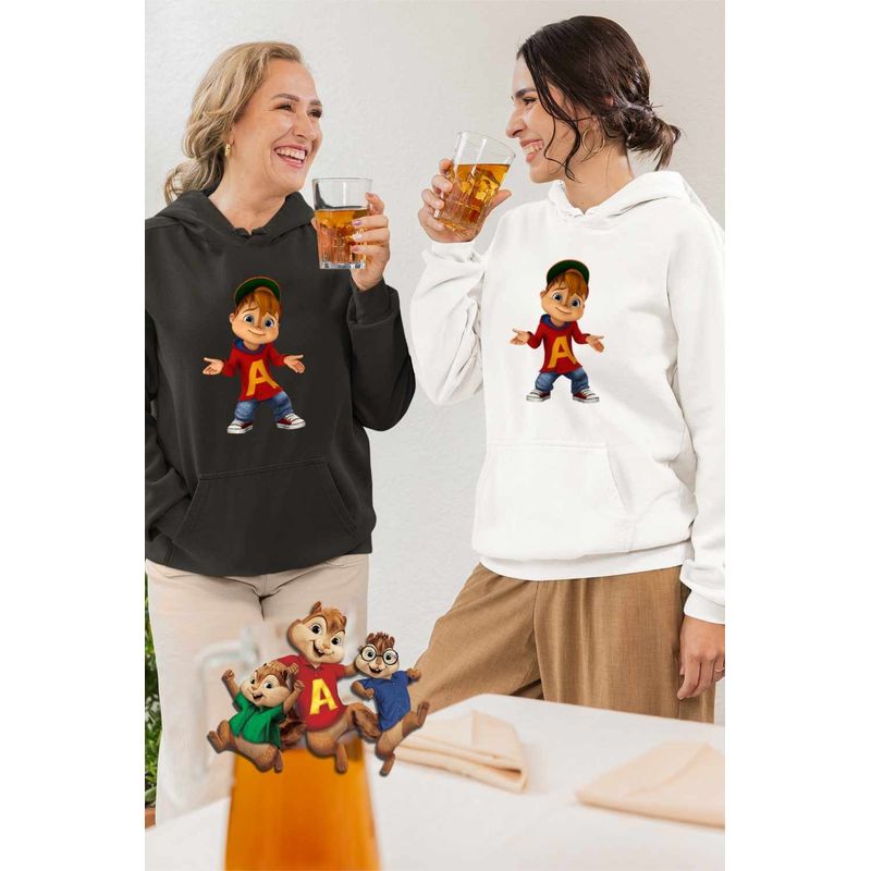 Fashion, accesorii si bijuterii - Femei - Imbracaminte femei - Hanorace femei - Hanorac Femei Alvin Alvinnn Veveritele, alb, marime 2XL - Infinity.ro