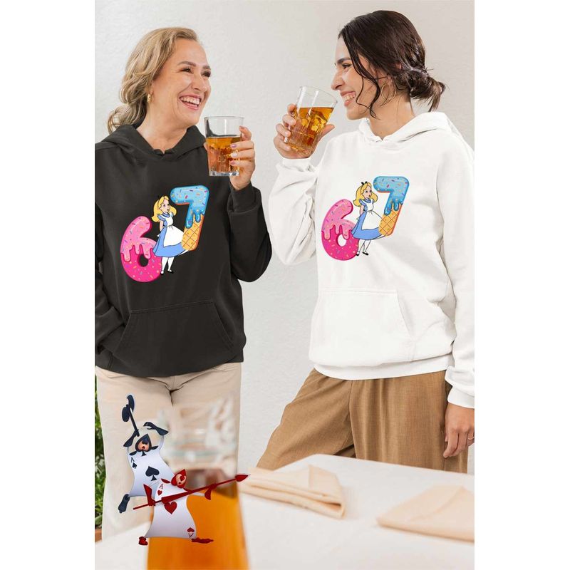 Fashion, accesorii si bijuterii - Femei - Imbracaminte femei - Hanorace femei - Hanorac Femei Alice Tara Minunilor Six Seven Sase Sapte 67, alb, marime 2XL - Infinity.ro