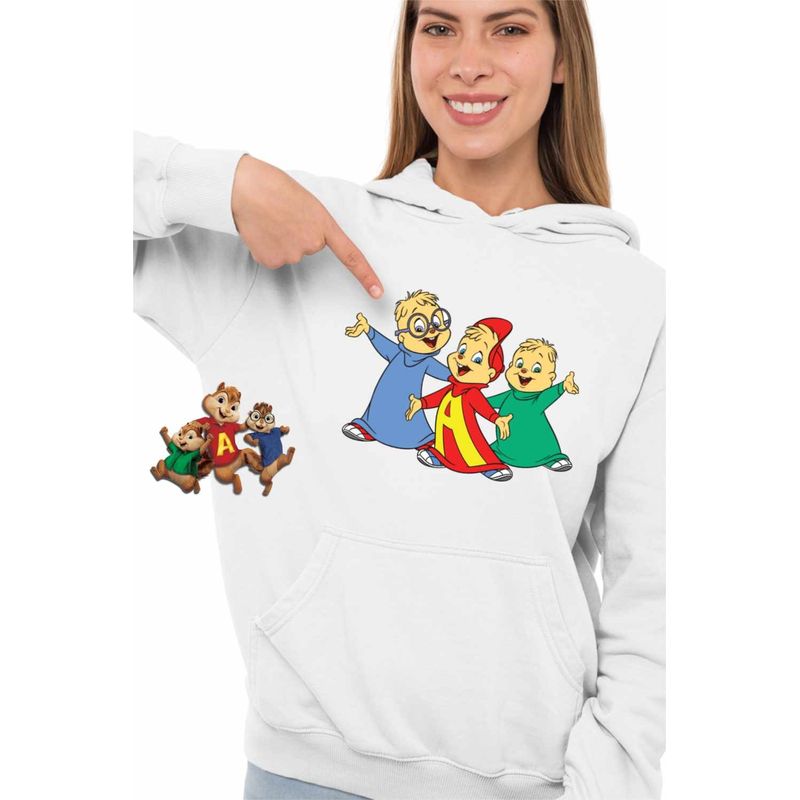 Fashion, accesorii si bijuterii - Femei - Imbracaminte femei - Hanorace femei - Hanorac Femei Alvin Aventuri Alvinnn Veveritele, alb, marime 2XL - Infinity.ro